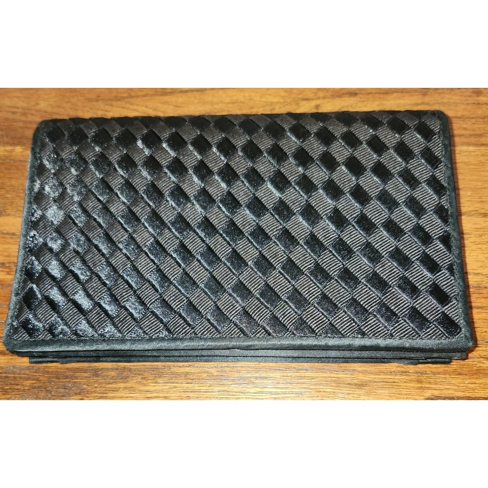 Bechamel Black Woven Satin Evening Clutch Bag Formal Wedding Handbag Rectangular